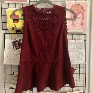 red lace detail suede tank top